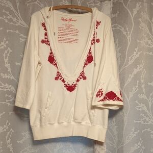 Lucky Brand Ivory Hoodie with Red Accents